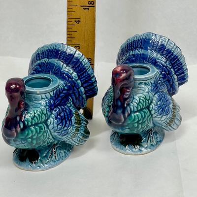 Pair Of Turkey Taper Candle Holders Thanksgiving