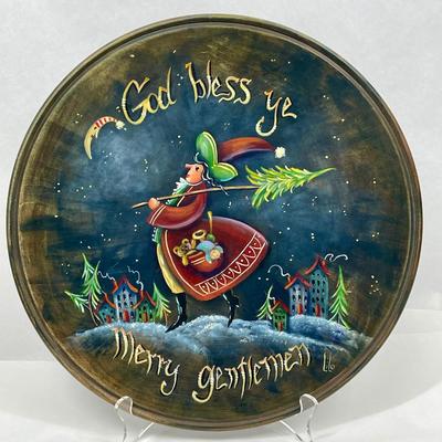 Wooden Plate Wall Hanging Hand Painted Christmas