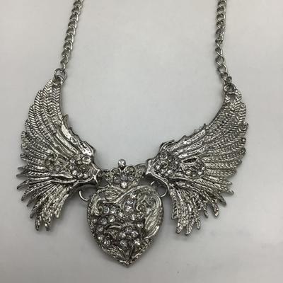 Wings with heart statement necklace