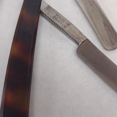 Pair of Vintage Edmond Roffler Straight Blade Shavers with Celluloid Handles (#1)