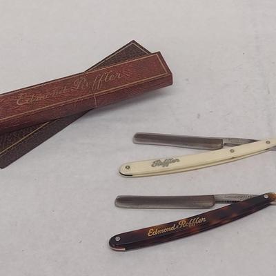 Pair of Vintage Edmond Roffler Straight Blade Shavers with Celluloid Handles (#1)