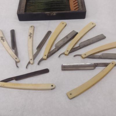 Set of Vintage Edmond Roffler and Genco Straight Blade Shavers with Celluloid Handles and Daily Shave Box (#2)