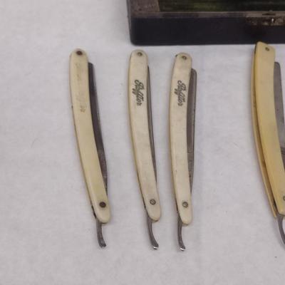 Set of Vintage Edmond Roffler and Genco Straight Blade Shavers with Celluloid Handles and Daily Shave Box (#2)