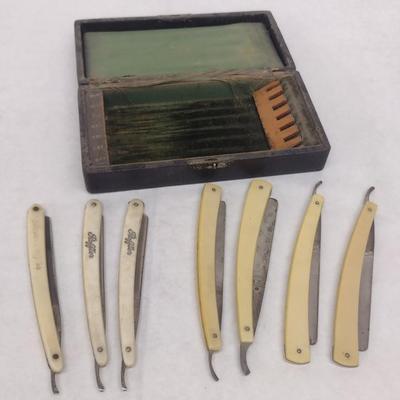 Set of Vintage Edmond Roffler and Genco Straight Blade Shavers with Celluloid Handles and Daily Shave Box (#2)