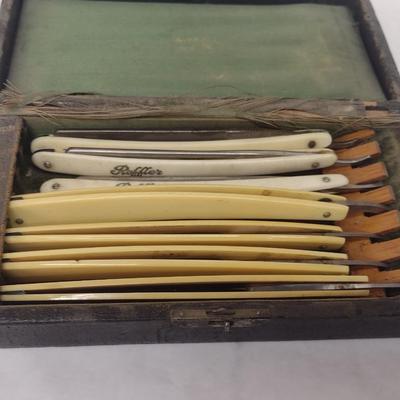 Set of Vintage Edmond Roffler and Genco Straight Blade Shavers with Celluloid Handles and Daily Shave Box (#2)