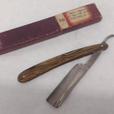 Vintage Wester Bros. Del Fi Straight Blade Shaver with Wood Grain Celluloid Handle and Box (#3)