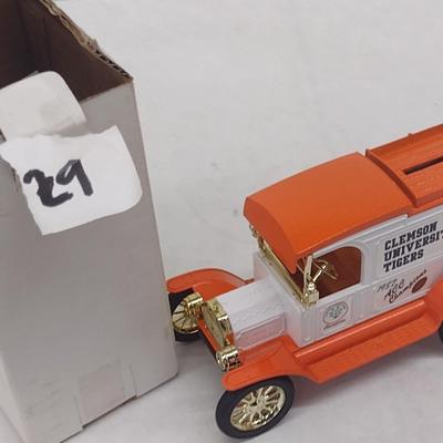 ERTL Clemson Tigers 1987 ACC Champions Delivery Van Die Cast Coin Bank with Box (#29)