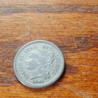 LOT 39 1865 THREE CENT COIN