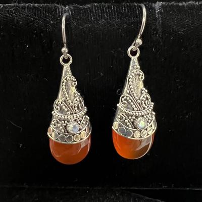Silver Chalcedony dangle pierced earrings
