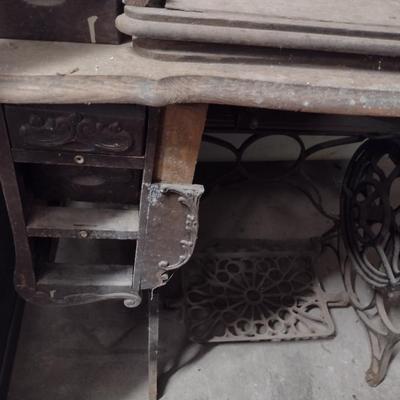 Vintage Sewing Machine Cabinet with Cast Iron Treadle Base