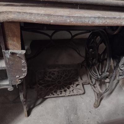 Vintage Sewing Machine Cabinet with Cast Iron Treadle Base