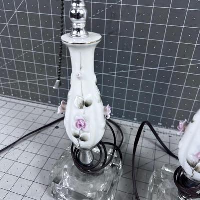 PAIR of Ceramic Rose Vintage Lamps