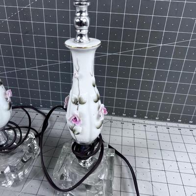 PAIR of Ceramic Rose Vintage Lamps