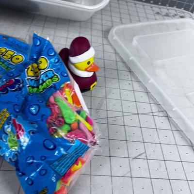 Tub of Bath Toys and Water Balloons (Not for Toddlers!) 