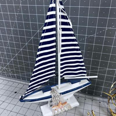 Decorative Items Large LOT; Sail Boat, Humming Bird and Piggy Bank