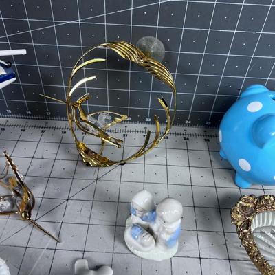 Decorative Items Large LOT; Sail Boat, Humming Bird and Piggy Bank