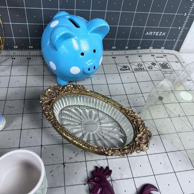 Decorative Items Large LOT; Sail Boat, Humming Bird and Piggy Bank