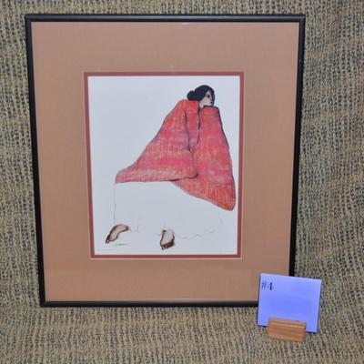 Framed & Matted Vintage 1979 RC Gorman Print Seated Navajo Woman