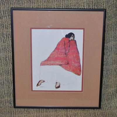 Framed & Matted Vintage 1979 RC Gorman Print Seated Navajo Woman