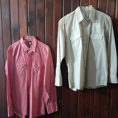 Two men's pearl snap western shirts Karman 35 & Corral West Ranchwear Size Large