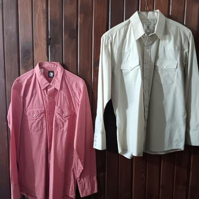 Two men's pearl snap western shirts Karman 35 & Corral West Ranchwear Size Large