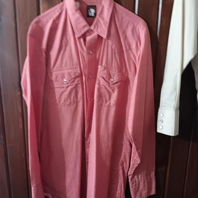 Two men's pearl snap western shirts Karman 35 & Corral West Ranchwear Size Large