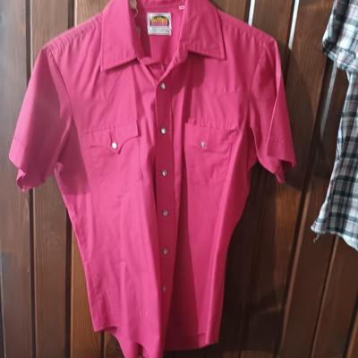 Two men's pearl snap western styled short sleeved shirts Miller wear Denver & Wrangler