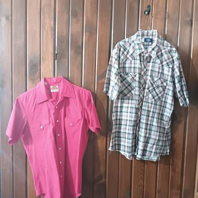 Two men's pearl snap western styled short sleeved shirts Miller wear Denver & Wrangler