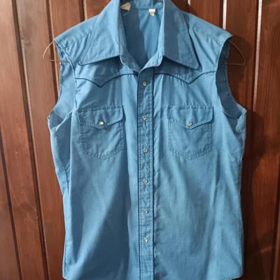 Two men's Sleeveless western pearl snap shirts size 35 Ely Cattleman