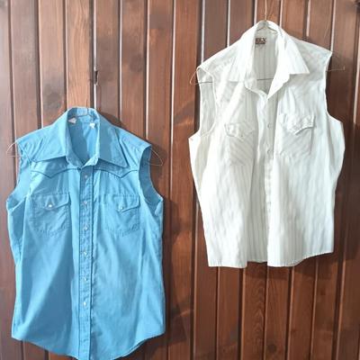 Two men's Sleeveless western pearl snap shirts size 35 Ely Cattleman