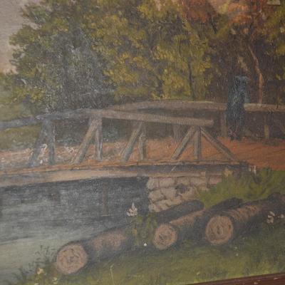 Original Oil Antique Landscape Framed Wall Art AS IS