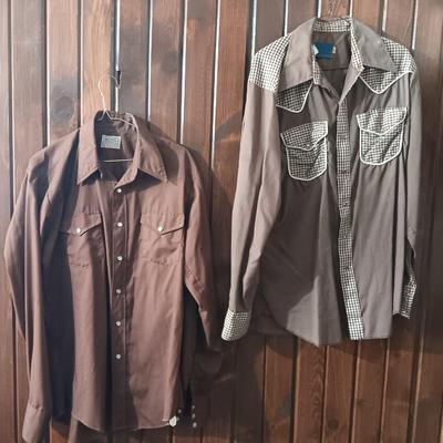 Two vintage pearl snap western style men's western shirts - H bar C Ranchwear & Panhandle size 35