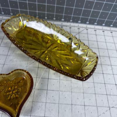 2 VINTAGE Amber Cut Glass 
