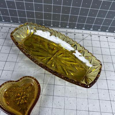 2 VINTAGE Amber Cut Glass 