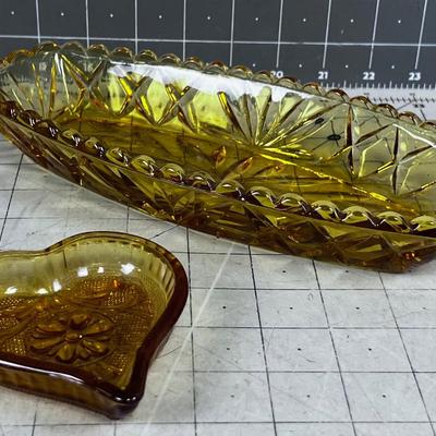 2 VINTAGE Amber Cut Glass 