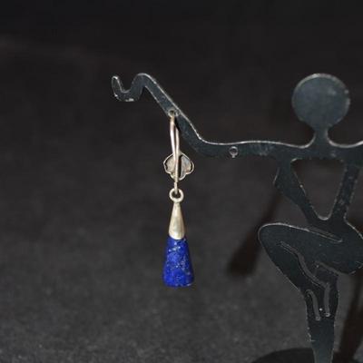 Vintage 925 Sterling Conical Lapis Lazuli Drop Earrings 2.7g