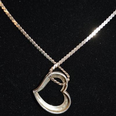 925 Sterling Herringbone Chain w/ 925 Marcasite Heart 16