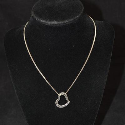 925 Sterling Herringbone Chain w/ 925 Marcasite Heart 16