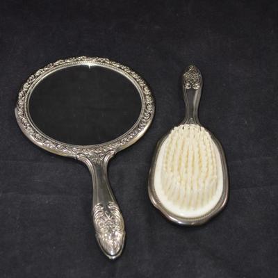 Vintage Mirror and Brush Vanity Set