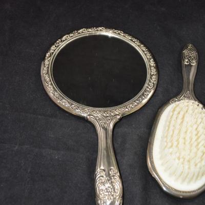 Vintage Mirror and Brush Vanity Set