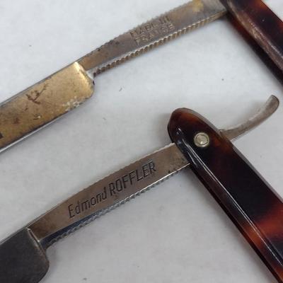 Pair of Vintage Edmond Roffler Straight Razors with Celluloid Tortoise Shell Handles with Boxes (#6)