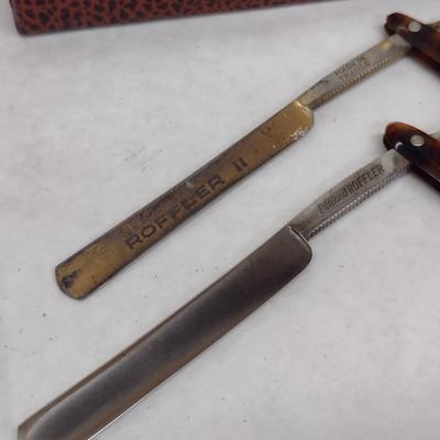 Pair of Vintage Edmond Roffler Straight Razors with Celluloid Tortoise Shell Handles with Boxes (#6)