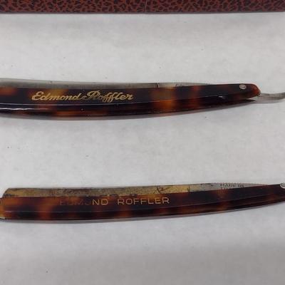 Pair of Vintage Edmond Roffler Straight Razors with Celluloid Tortoise Shell Handles with Boxes (#6)