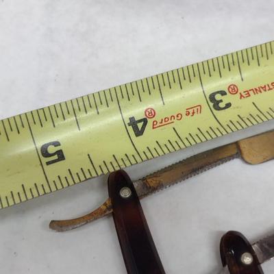 Pair of Vintage Edmond Roffler Straight Razors with Celluloid Tortoise Shell Handles with Boxes (#6)