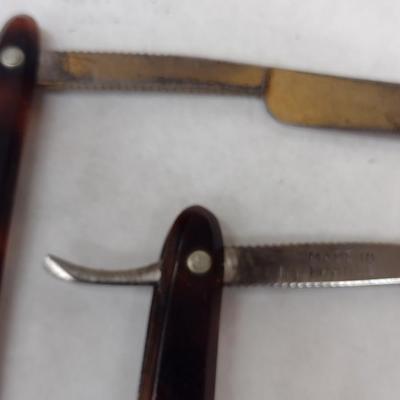 Pair of Vintage Edmond Roffler Straight Razors with Celluloid Tortoise Shell Handles with Boxes (#6)