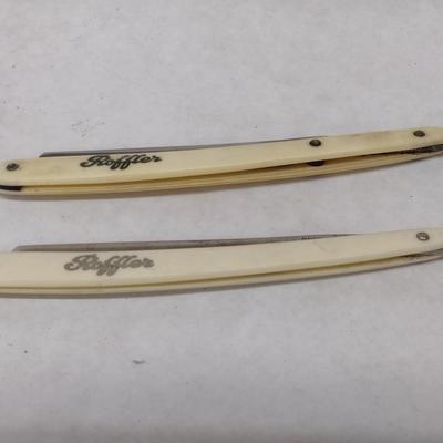 Pair of Vintage Edmond Roffler Straight Razors with Celluloid Handles with Boxes (#7)