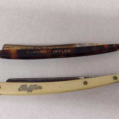 Pair of Vintage Roffler Sculpture Straight Razors with Celluloid Handles with Boxes (#8)