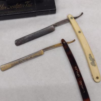 Pair of Vintage Roffler Sculpture Straight Razors with Celluloid Handles with Boxes (#8)