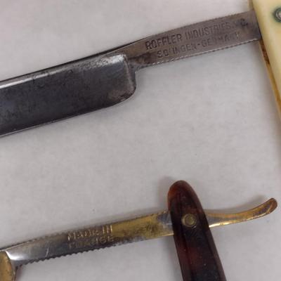 Pair of Vintage Roffler Sculpture Straight Razors with Celluloid Handles with Boxes (#8)