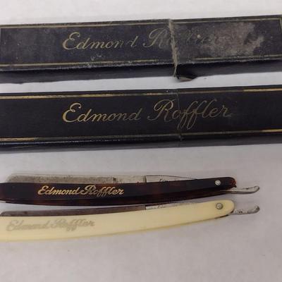 Pair of Vintage Edmond Roffler Straight Razors with Celluloid Handles with Boxes (#9)